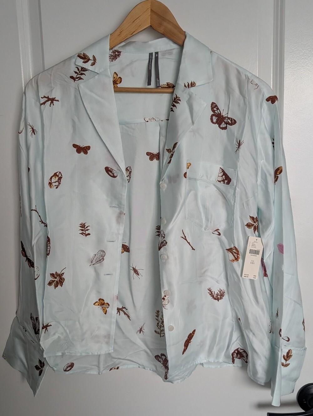 NWT The LyreBird Silky Oversized Pajama Top Anthropologie In Sky Size: XXS